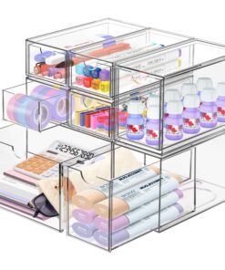 ToyaJeco Schreibtisch-Organizer mit 7 Schubladen Acryl stapelbar Clear