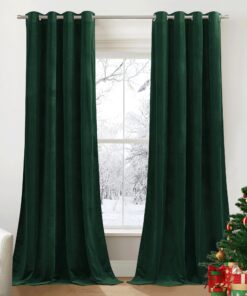 PONY DANCE Dunkelgrün Samtvorhang 300g/m² 2er Set H 240 x B 132cm Schwere Blackout Gardinen OEKO-TEX