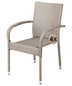 Casaria® Wetterfest Gartenstühle 4er Set für Garten Terrasse Balkon Creme Stapelbar Polyrattan Outdoor 160kg Highlightựa