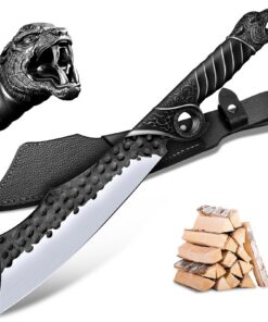 Purple Dragon Survival Messer - 5mm Klingenrücken,ideal für Holz hacken, Geschenk für Männer, Schwarz mit Scheide