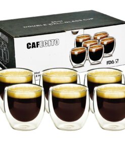 Doppelwandige Borosilikatglas-Expressotassen Set (6 x 80ml) - Thermogläser für Cappuccino und Latte Macchiato | Doppelw