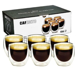 Doppelwandige Borosilikatglas-Expressotassen Set (6 x 80ml) - Thermogläser für Cappuccino und Latte Macchiato | Doppelw