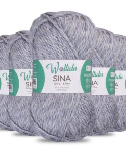 Wollidu Sina Wolle Jeans Blau Melange 500g Premium Strickwolle/Häkelwolle Set OEKO-TEX zertifiziert