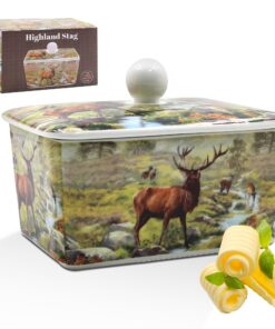 The Leonardo Collection Macneil Studios Butterdose Hirsch | Dekorativer Porzelländer Butterbehälter mit Deckel | Hirsch-