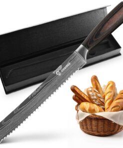 Brotmesser Wellenschliff Rostfritt Edelstahl Scharf Holzgriff (20cm Brotmesser) Brotmesser Wellenschliff Ergonomisch H