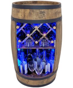 weeco Holzfass Weinhalter RGB LED Beleuchtung - Rustikaler Barschrank für Hausbar (Dunkelbraun)