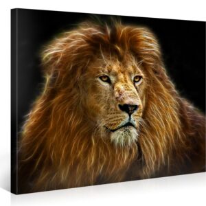 PICANOVA - Digitales Kunstbild Lion 100x75cm - Top Leinwanddruck Auf 2cm Holz-Keilrahmen Für Schlaf- Und Wohnzimmer