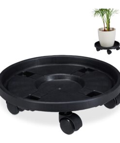 Relaxdays Pflanzenroller rund, Kunststoff, schwarz | Relaxdays Blumentopfuntersetzer mit Rollen, 2er Set | Relaxdays Pf