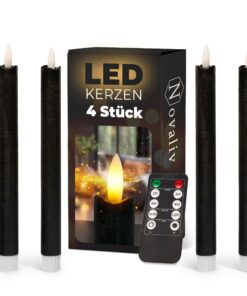 Novaliv LED Stabkerzen mit Timer - ECHTWachs, 23cm Höhe, 2,2cm Durchmesser, 6 Std. Dauer, flackernde Flamme, bewegliche