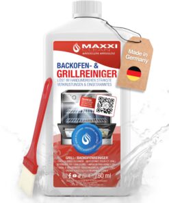 MAXXI CLEAN Backofen & Grillreiniger extra stark & selbstarbeitender Fettlöser für Herdplatte & Ofen 750 ml + Pinsel