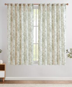 TOPICK Leinen Gardinen Grün auf Beige für Wohnzimmer und Schlafzimmer