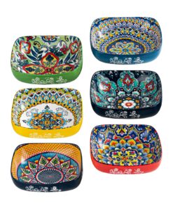 HENXFEN LEAD Porzellan Snackschalen Bohemian Style, Bunte 550ml 6er Pack für Müsli & Dessert