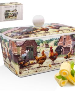 Der Leonardo Collection Macneil Studios Butterdose Mit Deckel, Motiv: Hahn Und Henne | Englisch Design | große Butterdos