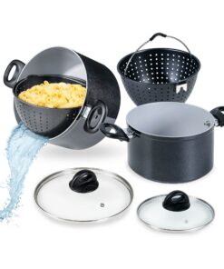 Genius Cerafit Magic Pot Kochtopf-Set - Topf mit Siebeinsatz & Glasdeckel für einfaches Kochen Schwarz
