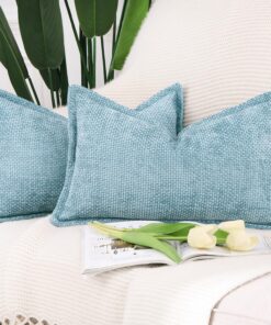 Madizz 2er Set Hellblau Chenille Samt Kissenbezüge für Wohnzimmer und Schlafzimmer moderne Dekoration