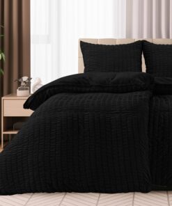 Utopia Bedding Seersucker Bettwäsche Schwarz - 135x200 4-teilig + Kissenbezug 80x80 cm - Micropartikelfaser Polyester