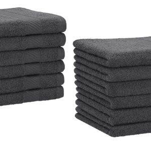 Betz Gästehandtuch Set 12 Stück anthrazit 30x50 cm 100% Baumwolle Palermo