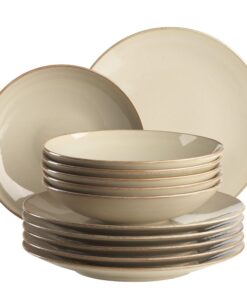 MÄSER 931734 Ossia 12-teiliges Tafelservice, mediterraner Vintage-Look für 6 Personen, sandiges Grau Keramik