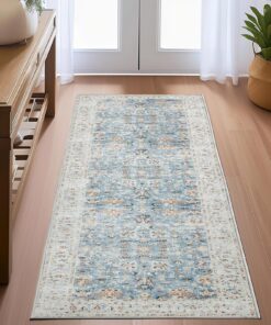TOPICK Waschbarer Blauer Teppichläufer 60x210cm für Küche Schlafzimmer Wohnzimmer