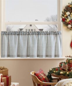 TOPICK moderne Küchenvorhang Scheibengardine H 40 x B 125 cm Blickdicht und lichtdurchlässig für kleiner Fenster Blau au