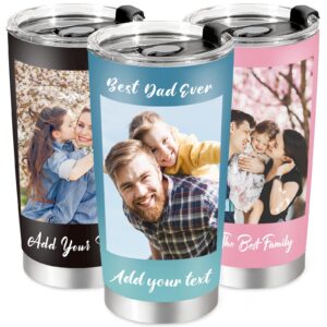 SECOGM Personalisiert Thermobecher mit Bild Text für Männer und Frauen-Reise und Arbeit-Edelstahl 20 Oz-Papa-Vatertagsge