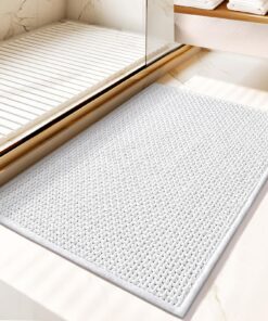 MOSISO Chenille Badezimmerteppich - Absorbierend, rutschfeste Plüsch für Fußboden, Wanne und Dusche, Weiß | 20 Zoll x 32