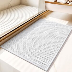 MOSISO Chenille Badezimmerteppich - Absorbierend, rutschfeste Plüsch für Fußboden, Wanne und Dusche, Weiß | 20 Zoll x 32