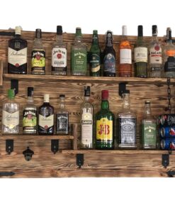 Weeco Holzregal Hausbar zum Hängen - Handgemacht Rustikaler Stil Wand Bar Flaschenregal - Geschenk für Männer - Holz Wei