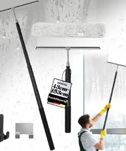 Ziehbarer Duschabzieher Schwarz Edelstahl - Teleskopstange 43-153cm für Duschkabinen - Wasserabzieher mit Haken für Bade