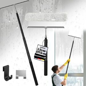 Ziehbarer Duschabzieher Schwarz Edelstahl - Teleskopstange 43-153cm für Duschkabinen - Wasserabzieher mit Haken für Bade
