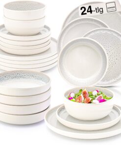 SÄNGER Kreta Tafelservice 24 Stück, Steingut Geschirr Set für 6 Personen | VALUE COLLECTION | Steingut Geschirr