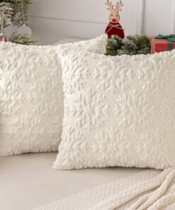MIULEE Weihnachtliche Kissenbezüge Weihnachten für Sofa Schlafzimmer Wohnzimmer Deko Runde Schneeflocken Creme 45x45cm