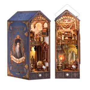 Tonecheer DIY Staubschutzbuchstütze mit LED-Licht, Leonardo da Vinci 3D Holz Puzzle, kreative Geschenkidee für Erwachsen
