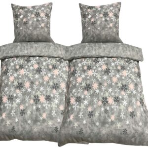 Leonardo-Vicenti Winter Fleece Bettwäsche 135x200 Schneekristalle Grau flauschig kuschelig