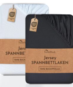 NatureMark Jersey-Spannbettlaken 2er-Pack – 100% Baumwolle, 120x200 cm (Schwarz/Weiß)