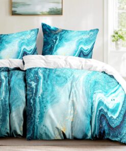 Bettwäsche 135x200 - Anthrazit Marmor Blau Grün - 2 Bettbezüge + 2 Kissenbezüge - Polyester Mikrofaser Reißverschluss