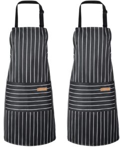 2 Stück Küchenschürze für Damen und Herren - Verstellbar mit Tasche, Baumwolle-Linen-Mischung, ideal für Kochen, Malen,