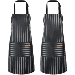 2 Stück Küchenschürze für Damen und Herren - Verstellbar mit Tasche, Baumwolle-Linen-Mischung, ideal für Kochen, Malen,