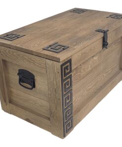 weeco Holztruhe Griechisches Design 80x47x45cm mit Rädern Klappdeckel Stauraum Couchtisch Beistelltisch