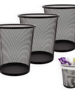 SENENQU 3er Set Metall Papierkorb 12L Schwarz Gitter - Büro Mülleimer 26,5 x 23,5 x 18,8 cm