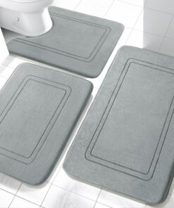Chakme Badezimmerteppich Set 3 Teilig Weiche Memory-Schaum Badematte und U Förmige wc Vorleger Rutschfest Waschbar Badte