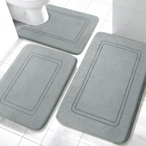 Chakme Badezimmerteppich Set 3 Teilig Weiche Memory-Schaum Badematte und U Förmige wc Vorleger Rutschfest Waschbar Badte