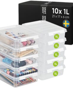 SmartStore - 10x Aufbewahrungsbox mit Deckel Classic 1L (21x17x6cm) | Stapelbare Box mit Deckel und verstärkten Ecken |