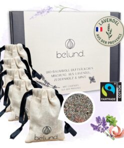belund® Lavendelsäckchen aus Bio-Baumwolle – Natürlicher Mottenschutz mit Lavendel, Zedernholz & Minze – 5er Set Schrank