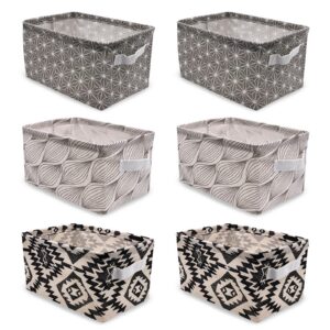 6 Stück Owelth Wasserdicht Aufbewahrungsbox Stoff Leinen, faltbar, mit Griffen für Schublade, Spielzeug, Kosmetik und Ba