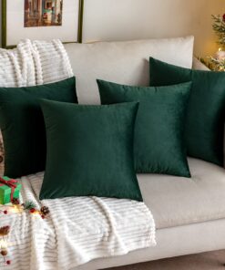 MIULEE Weihnachten Dunkelgrün Samtkissenbezug 4er Set für Sofa und Couch Schlafzimmer Wohnzimmer Deko