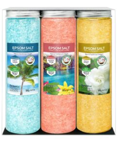Nortembio Epsom-Salz Geschenkset 3 x 430 g – Düfte Jasmin, Zimt & Kokos | Natürlicher Magnesiuminhalt mit Vitamin C & E