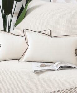 Madizz 2er Set Samt Fransen Zierkissenbezüge für Sofa und Schlafzimmer | Madizz Creme-weiße weiche Samt Fransensäumenbe