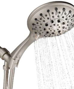 Aquarius Hochdruck-Handbrause aus gebürstetem Nickel fürLuxusbewusste, mit Schlauch (extra lang), 6 Sprüheinstellungen,
