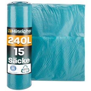 Hinrichs Müllsäcke 240L extra Stark - Extrem reißfeste Müllbeutel für Garten, Haushalt & Baustelle - Blaue Säcke - 15er